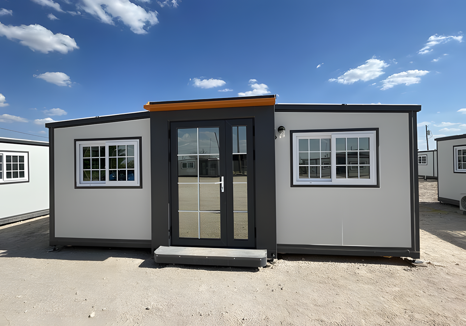 Exterior of a Box Villages Pecos studio suite in Pecos, Texas
